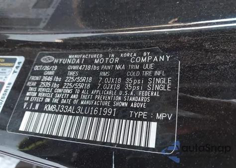 2020 Hyundai Tucson Limited z USA, uszkodzony, nr VIN KM8J33AL3LU161991